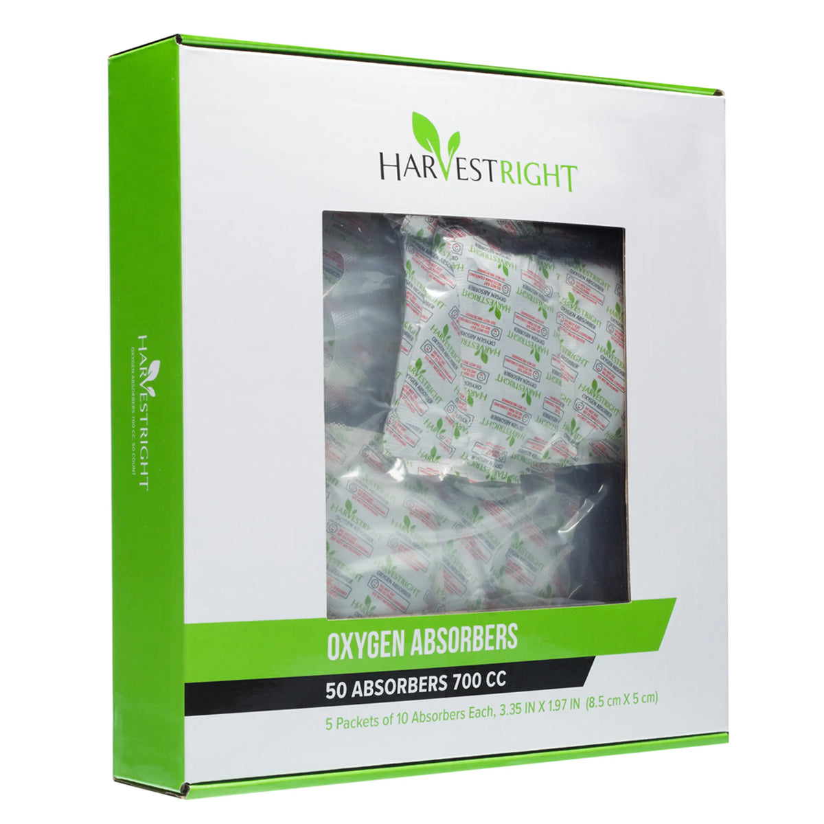 HarvestRight oxygen absorber 50-count box with window and green label.
