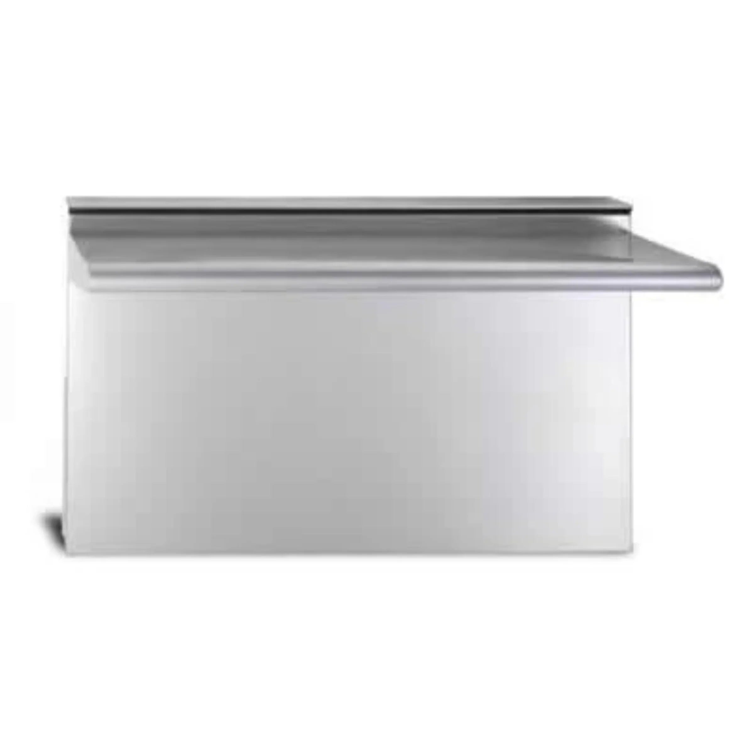 Stainless steel wall-mount range back with projecting top shelf, rectangular