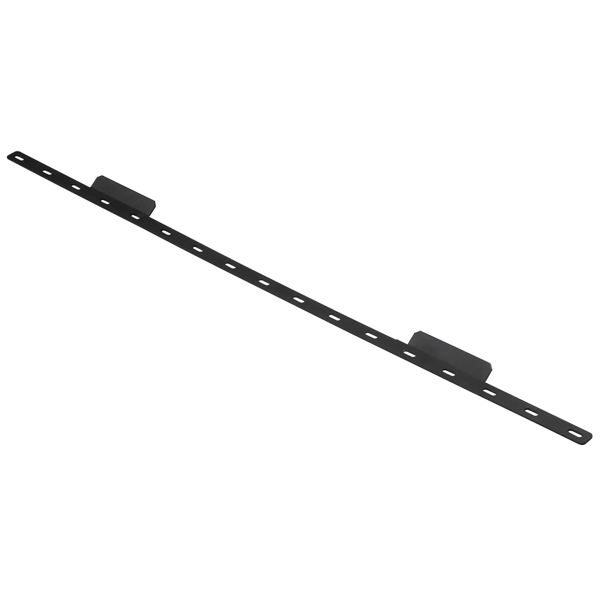 Linear electric fireplace mounting bracket strip in black metal with mounting holes