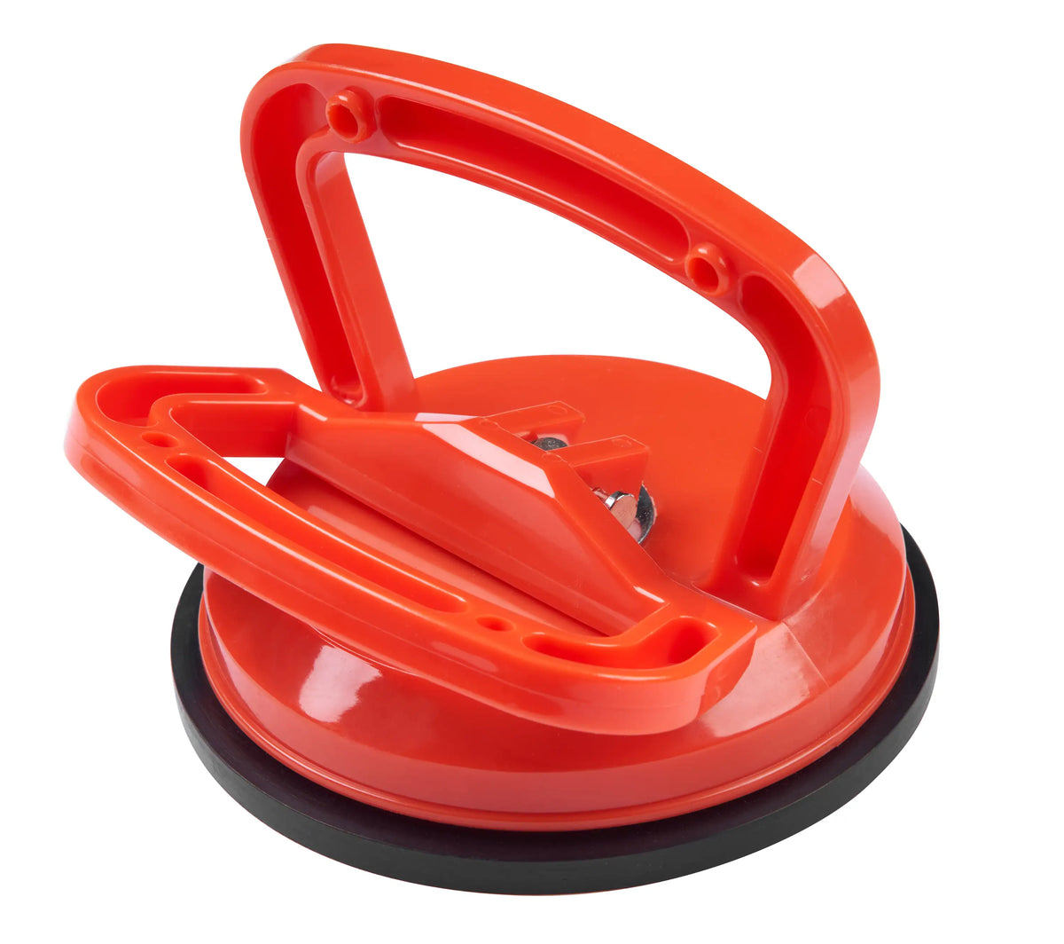 Orange plastic carrying handle with circular base and suction-cup style pads