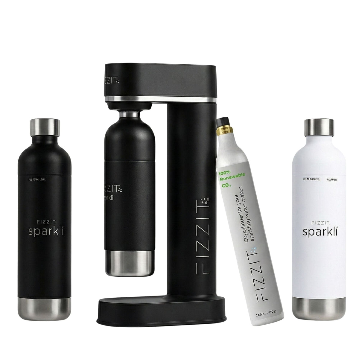 Fizzit Spärklï Sparkling Water Maker Duo Hydration Set with 60L CO2 Cylinder and 2 Stainless Steel Bottles