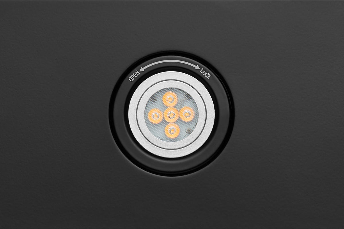 Matte black hood control dial with OPEN and LOCK indicator and LED ring