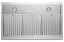 Stainless under-cabinet range hood front with two LED lights and vertical vent slats