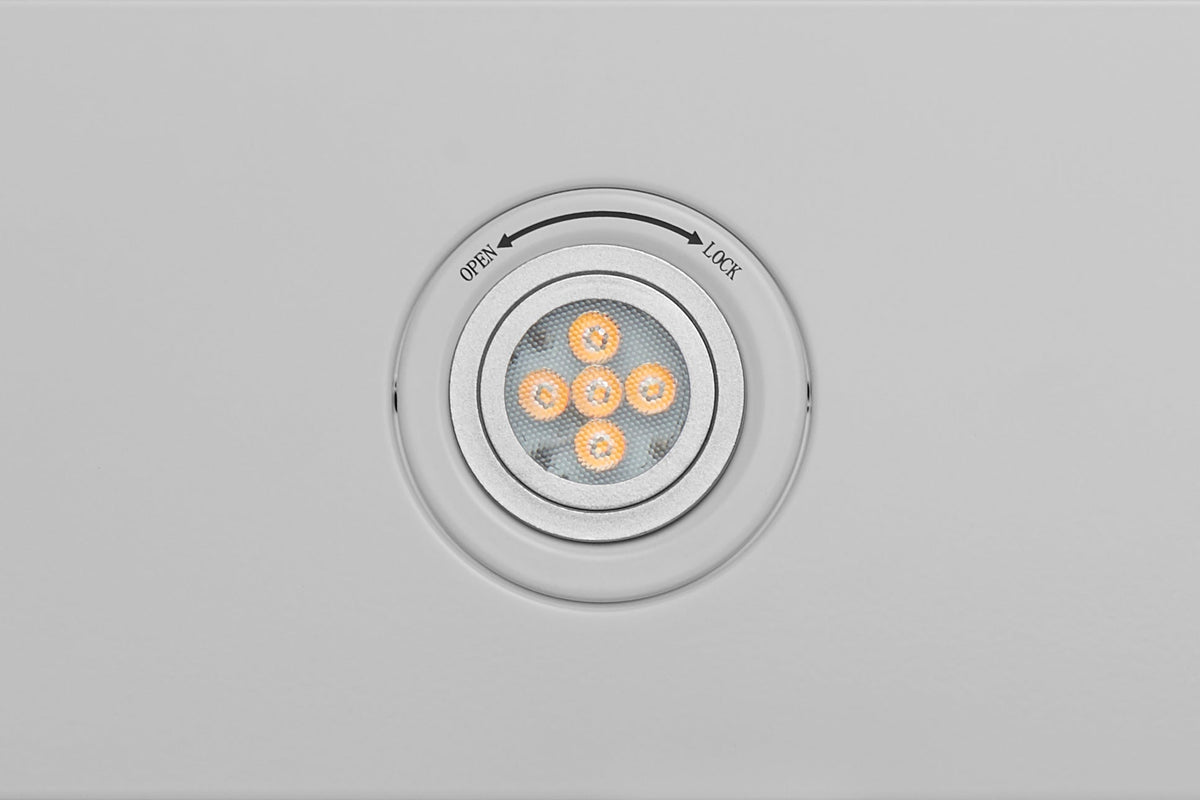 Matte white hood control dial with OPEN and LOCK indicator and LED ring