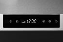 Black under-cabinet range hood control panel with digital 12:00 display and buttons