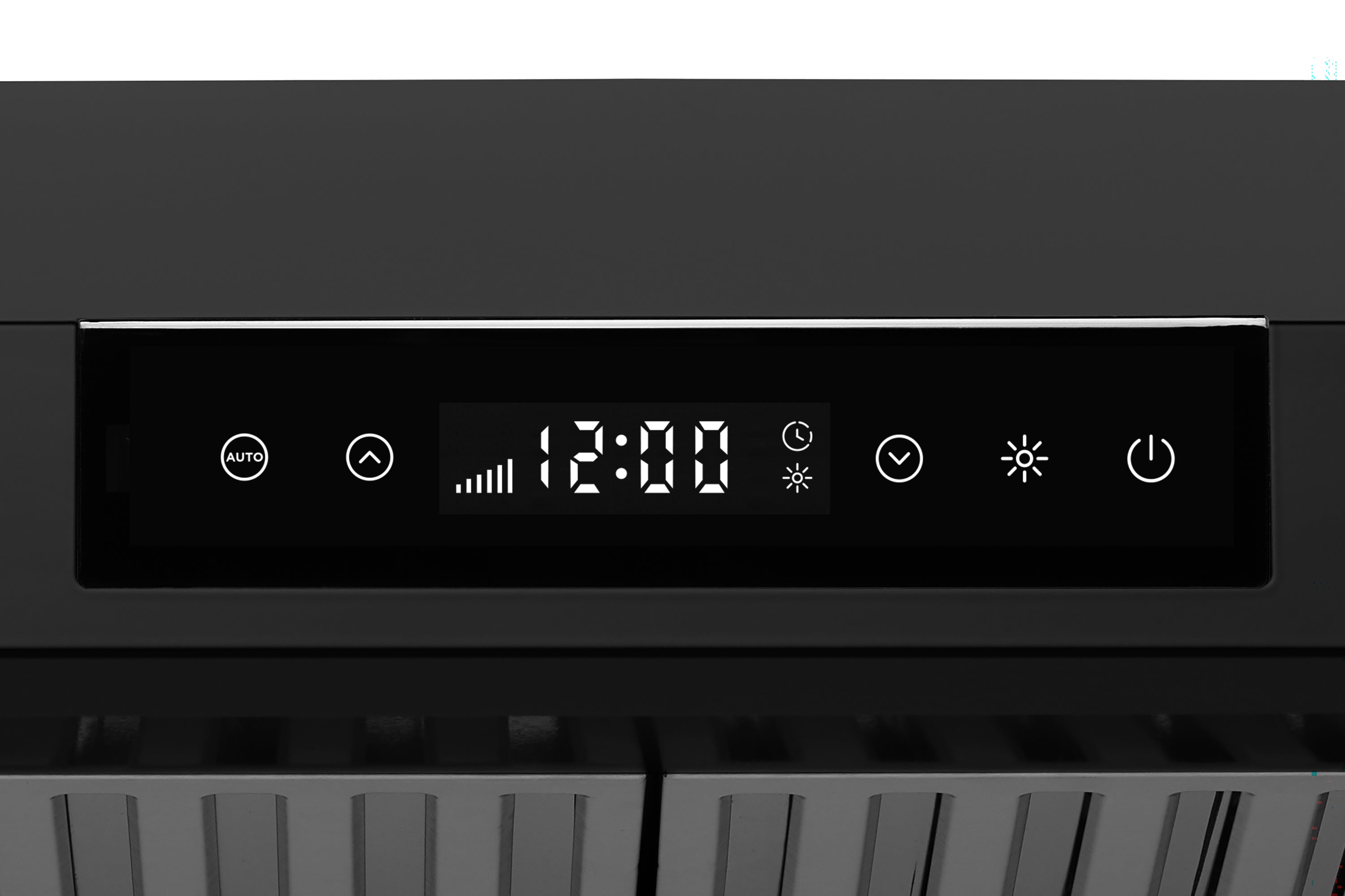 Under-cabinet range hood with black control panel and digital display