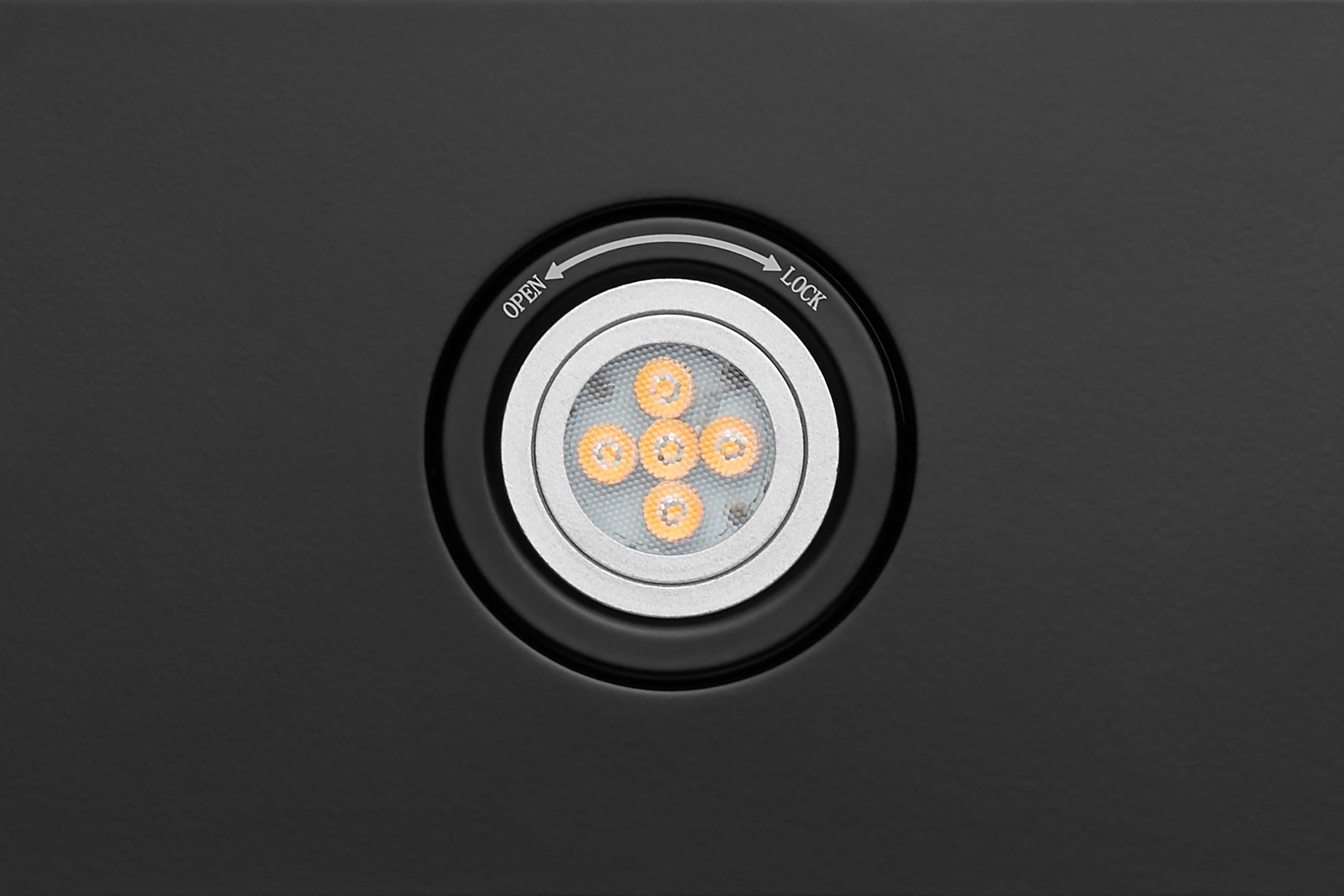 Under-cabinet range hood control dial in black finish with LED status lights