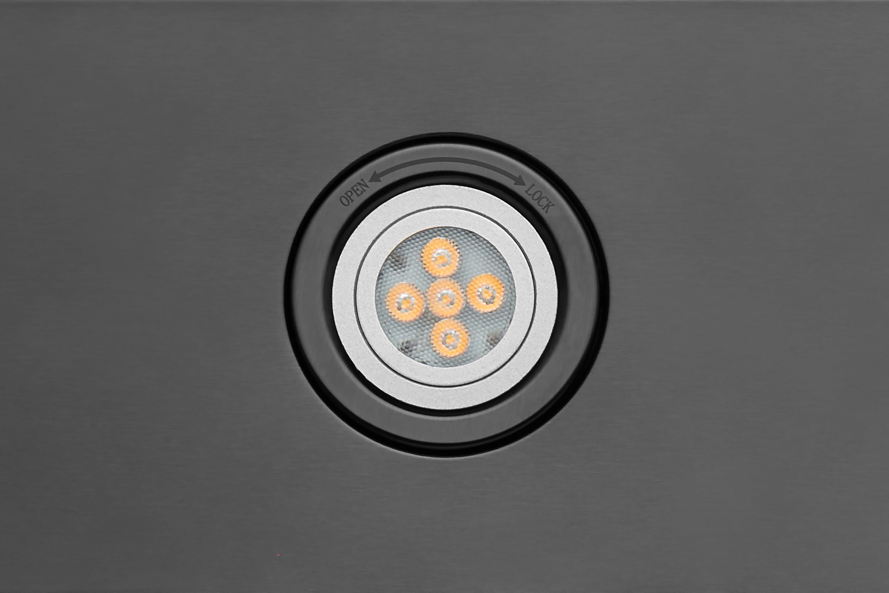 Under-cabinet range hood air sensor detail with circular light module