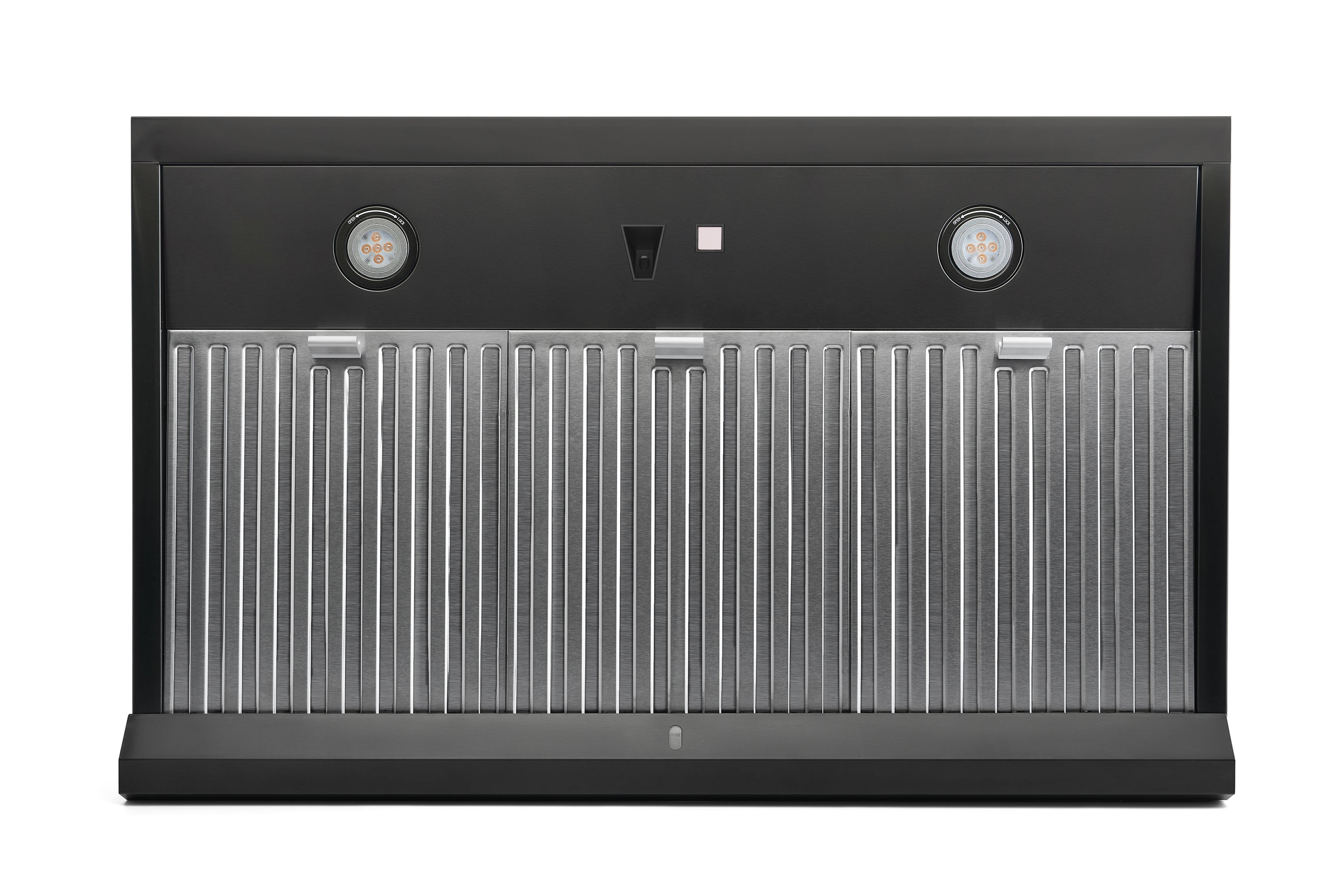 Under-cabinet range hood in stainless steel with vented baffle filter panel