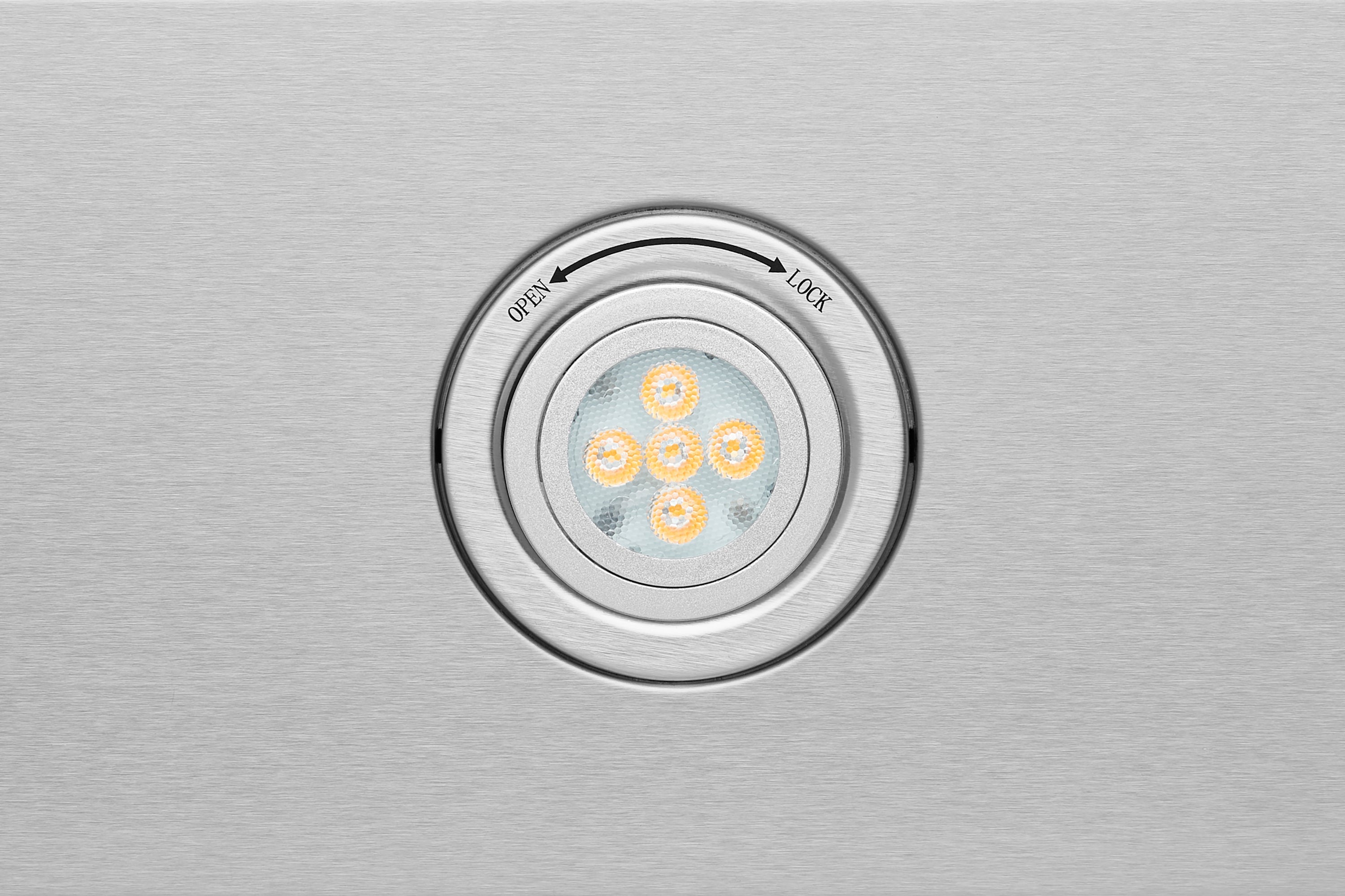 Circular control panel with open/lock markings and LED indicator lights