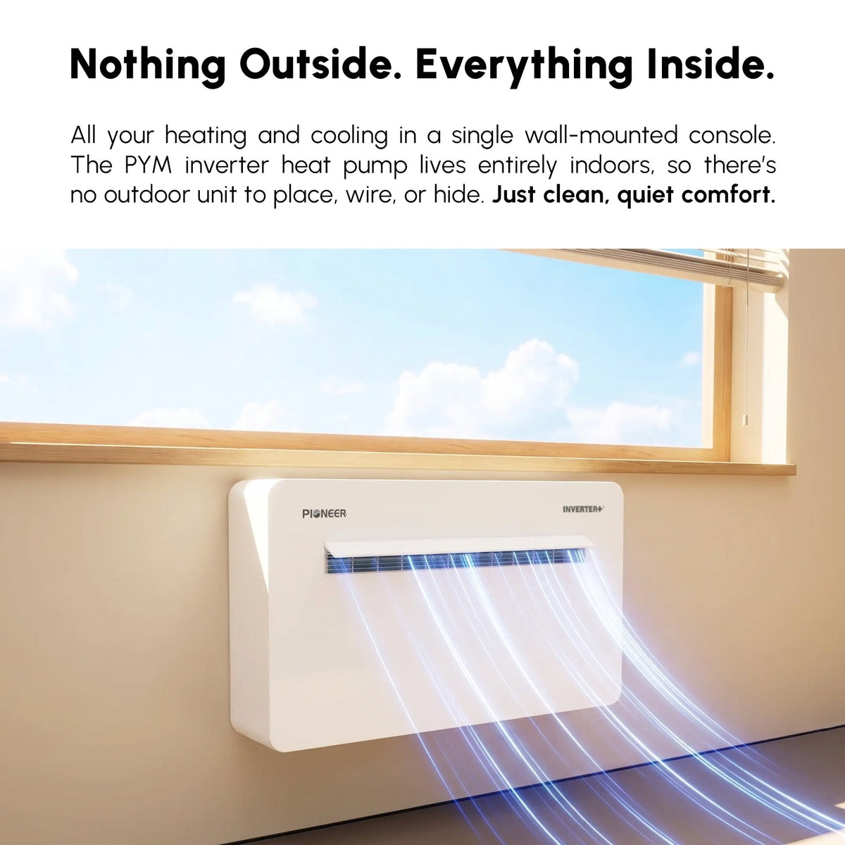 Pioneer 12,000 BTU All-in-One Console Inverter Heat Pump, Through-the-Wall Monoblock Packaged Unit with No Outdoor Condenser, 230V (PYM012GZUI16RD)