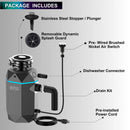 Forno Acqua BrightDiamond Black Onyx 3/4HP Super Quiet Garbage Disposal Corded with Motion Sensor Cabinet Light & Pre-Wired Air Switch (WDD075TA1BO)