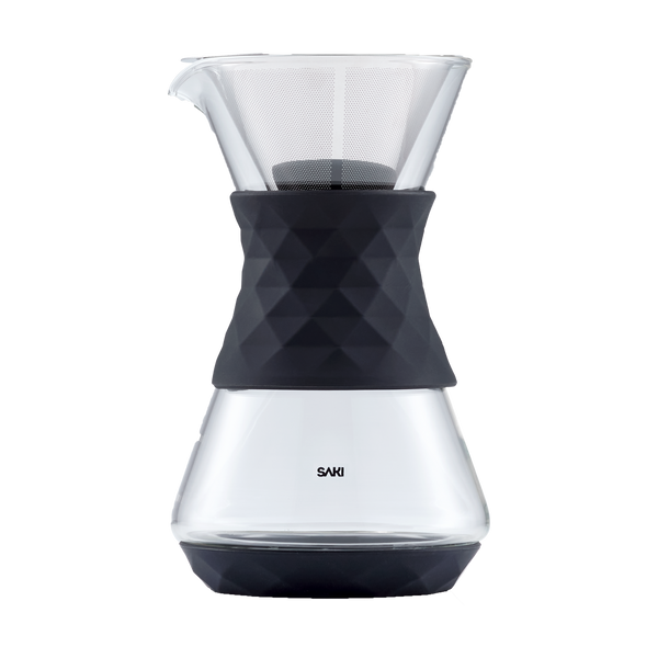 SAKI Pour Over Coffee Maker with Double Layer Stainless Steel Filter, Silicone Lid, Coffee Dripper Brewer, Heat Resistant Borosilicate Pour Over Carafe, 24 Ounce