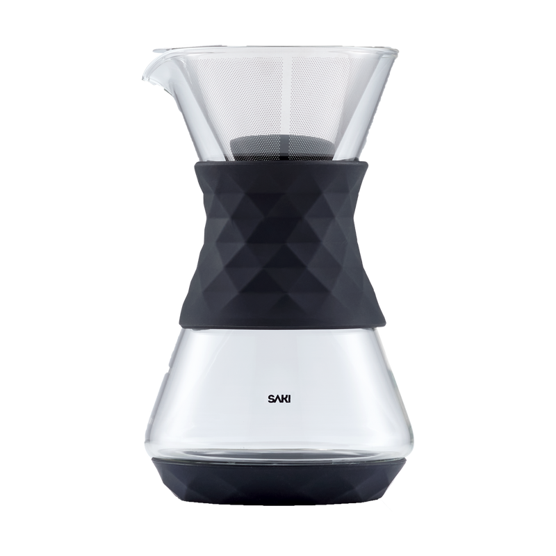 SAKI Pour Over Coffee Maker with Double Layer Stainless Steel Filter, Silicone Lid, Coffee Dripper Brewer, Heat Resistant Borosilicate Pour Over Carafe, 24 Ounce