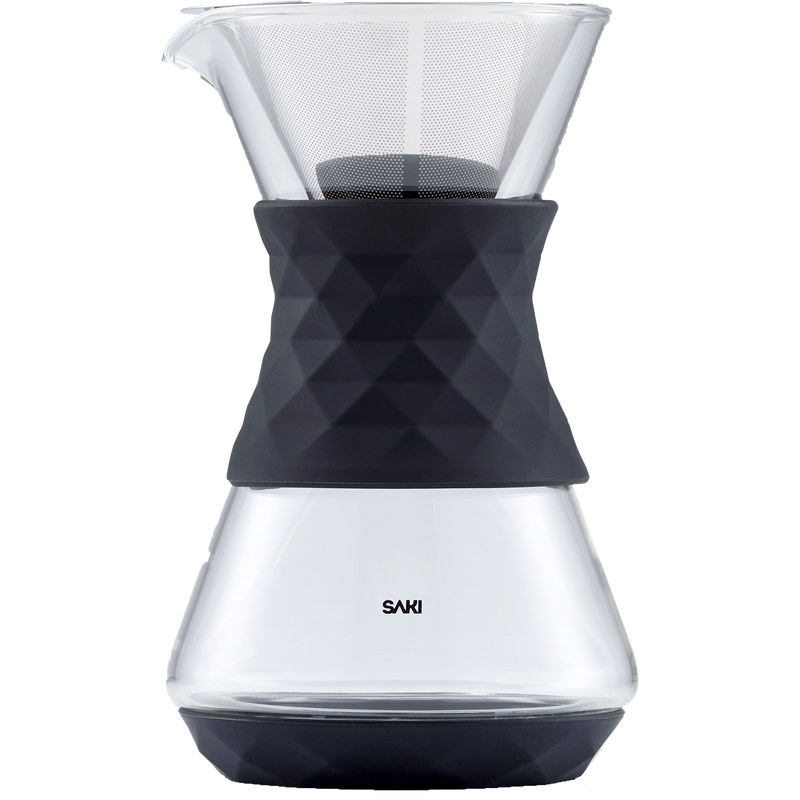 SAKI Pour Over Coffee Maker with Double Layer Stainless Steel Filter, Silicone Lid, Coffee Dripper Brewer, Heat Resistant Borosilicate Pour Over Carafe, 24 Ounce