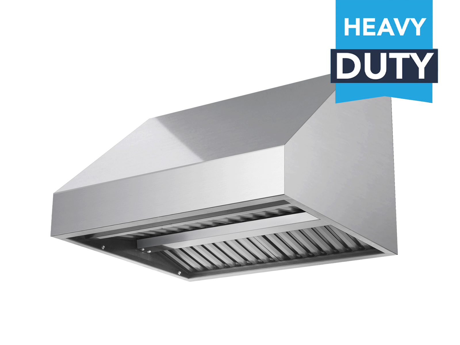 Stainless steel under-cabinet range hood with vent grille and box chimney