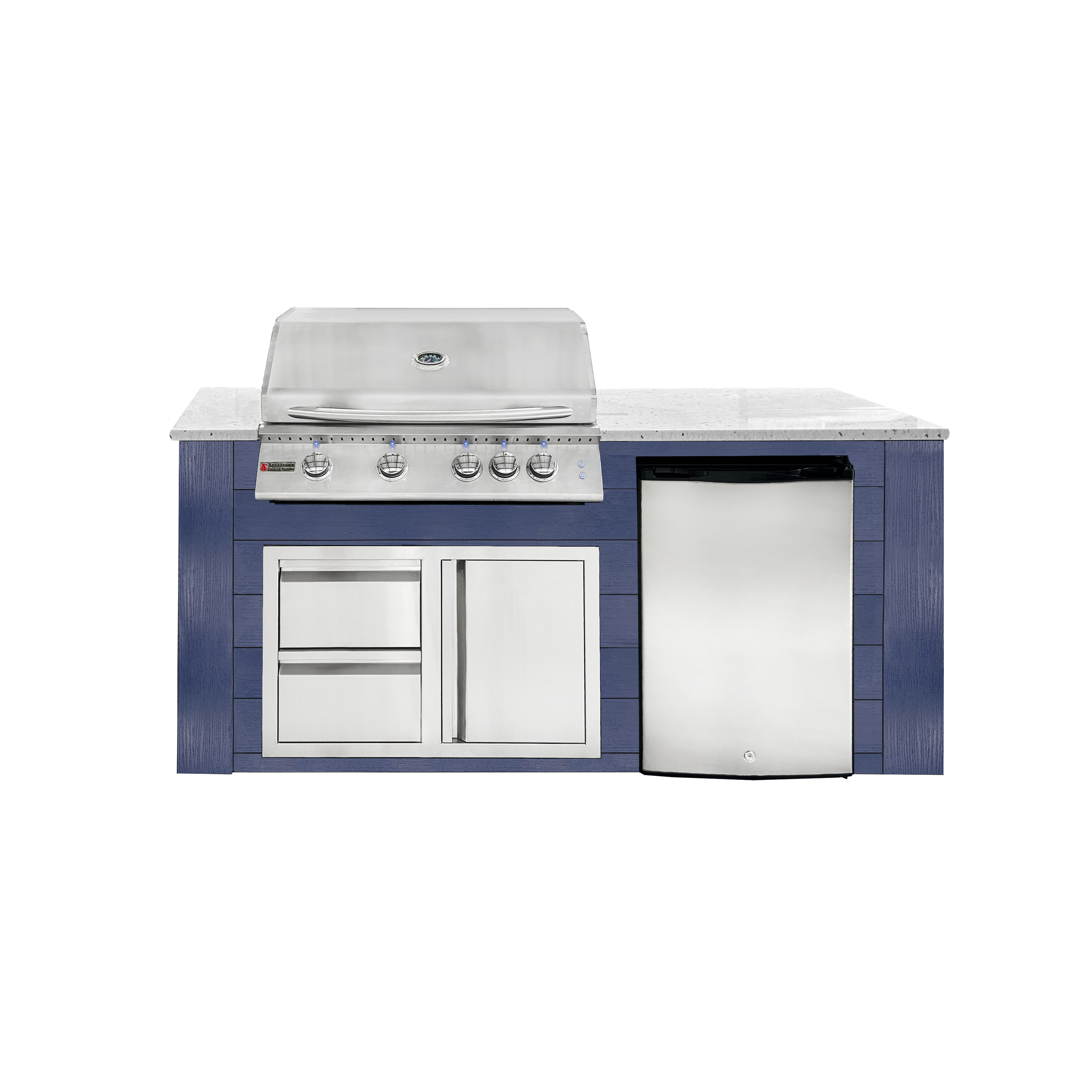 6ft white/blue, with lights, drawer/door combo