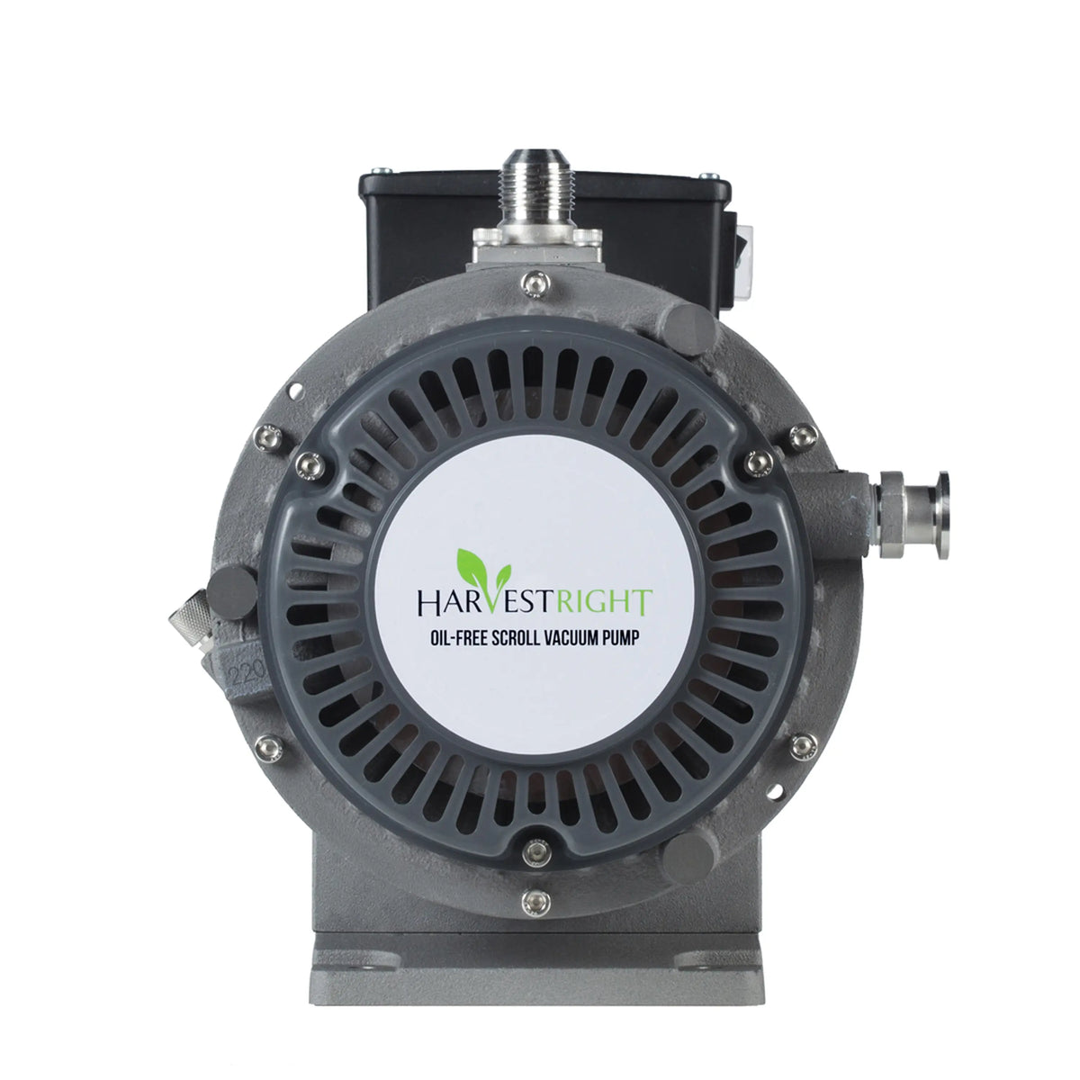 Harvest Right oil-free vacuum pump with vented fan housing and metal fittings