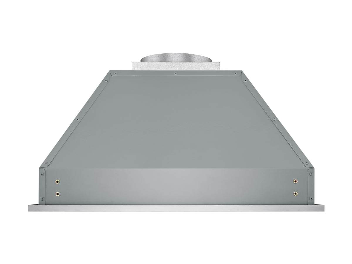 Stainless steel range hood insert back panel with round top duct collar