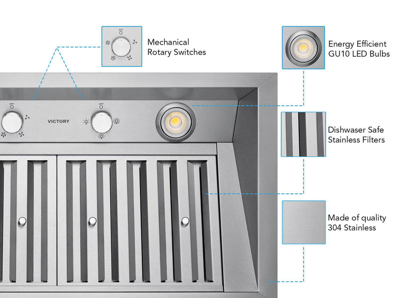 Victory Q2V 36-Inch 700 CFM Insert Range Hood in Stainless Steel  (Q2-36)