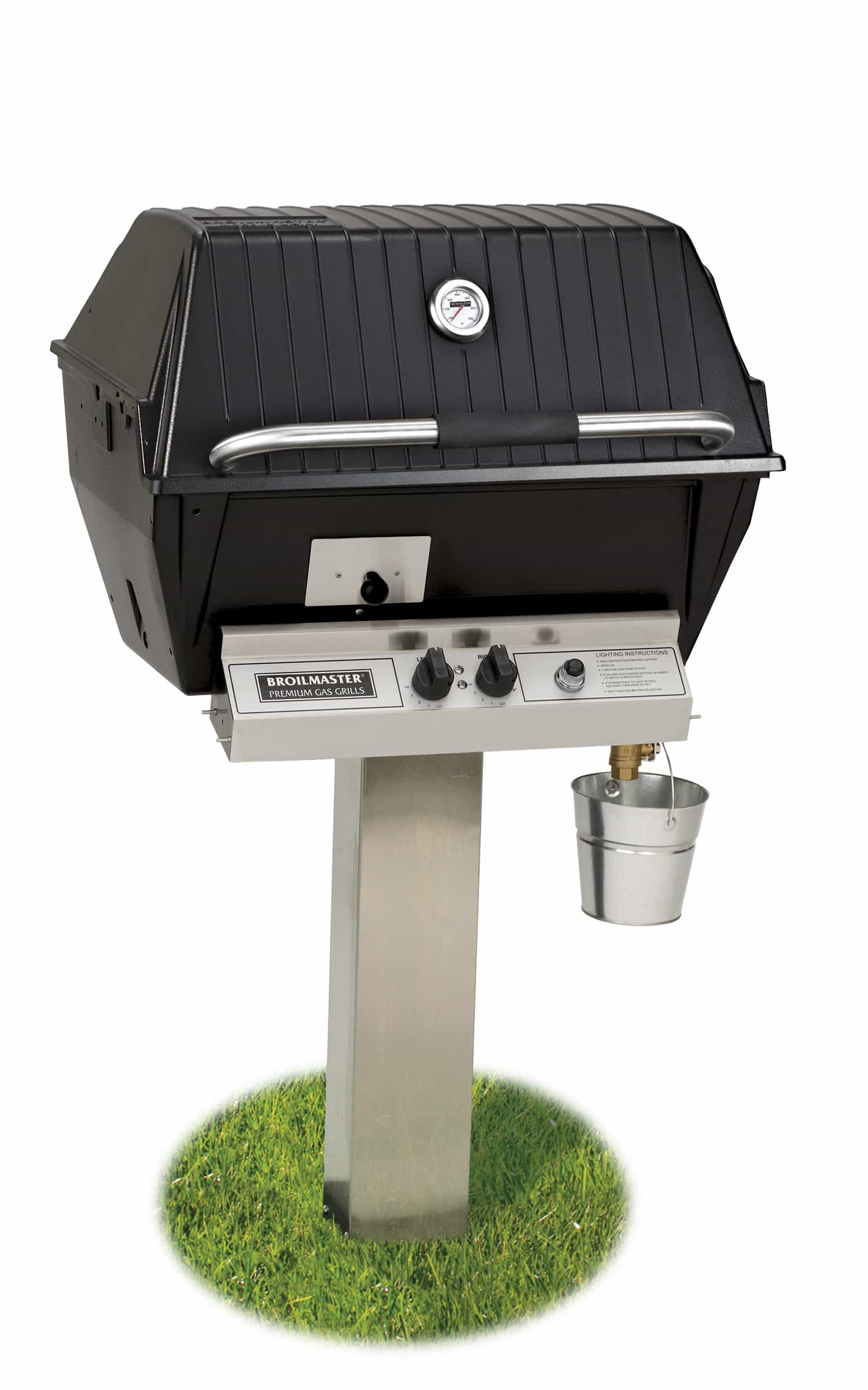 Stainless steel in-ground post with grill mounting bracket and hardware