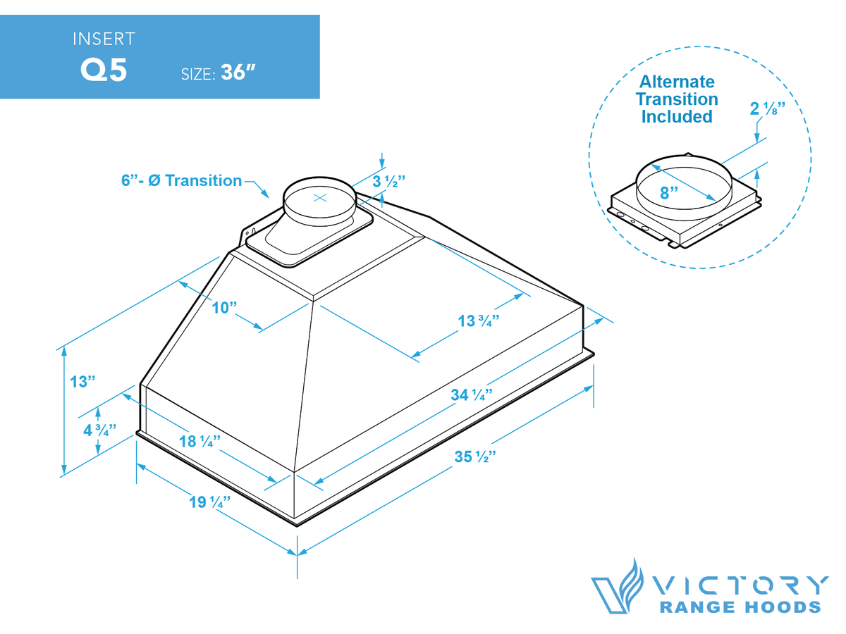 Victory Q5 36-inch range hood insert with remote blower, image 6