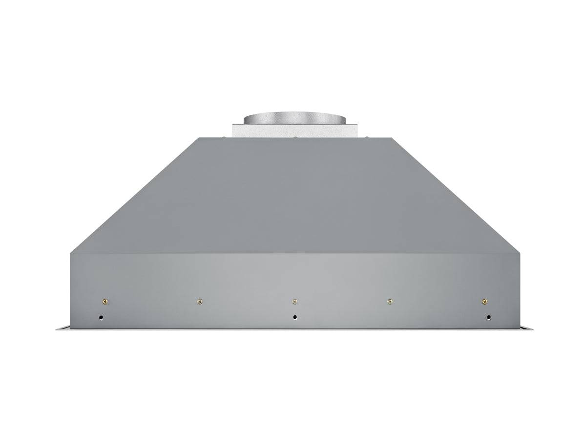 Stainless steel insert range hood chimney-style top with mounting outlet
