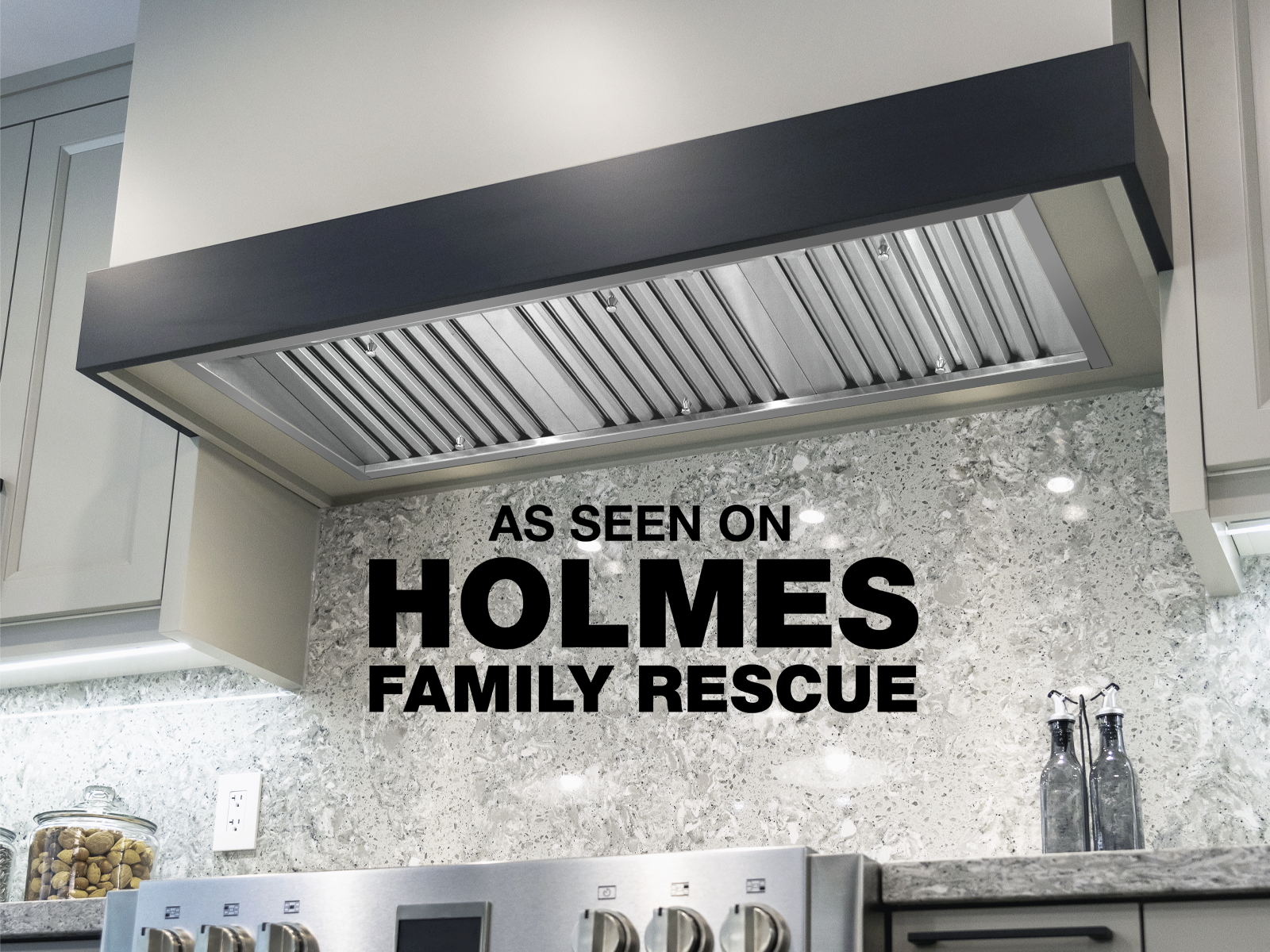 Stainless steel insert range hood with charcoal underside and vent grille
