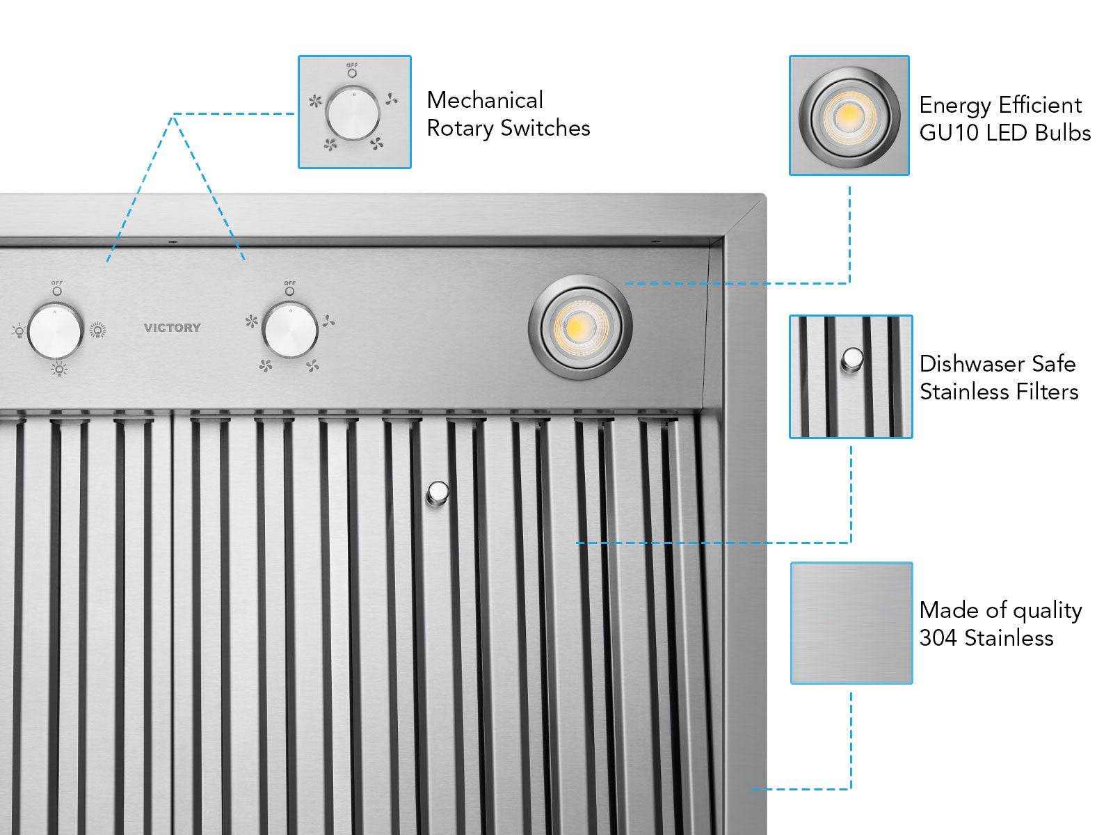 Victory Q5 30-Inch 750 CFM Insert Range Hood with Round Lights in Stainless Steel (Q5-30-RND)