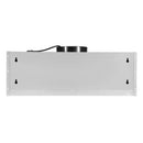 Stainless steel hood base underside with mounting holes and wiring components attached