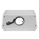 Stainless steel hood underside with circular duct collar and attached power cord