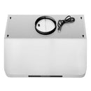 Stainless steel under-cabinet range hood base, circular duct collar, and power cord