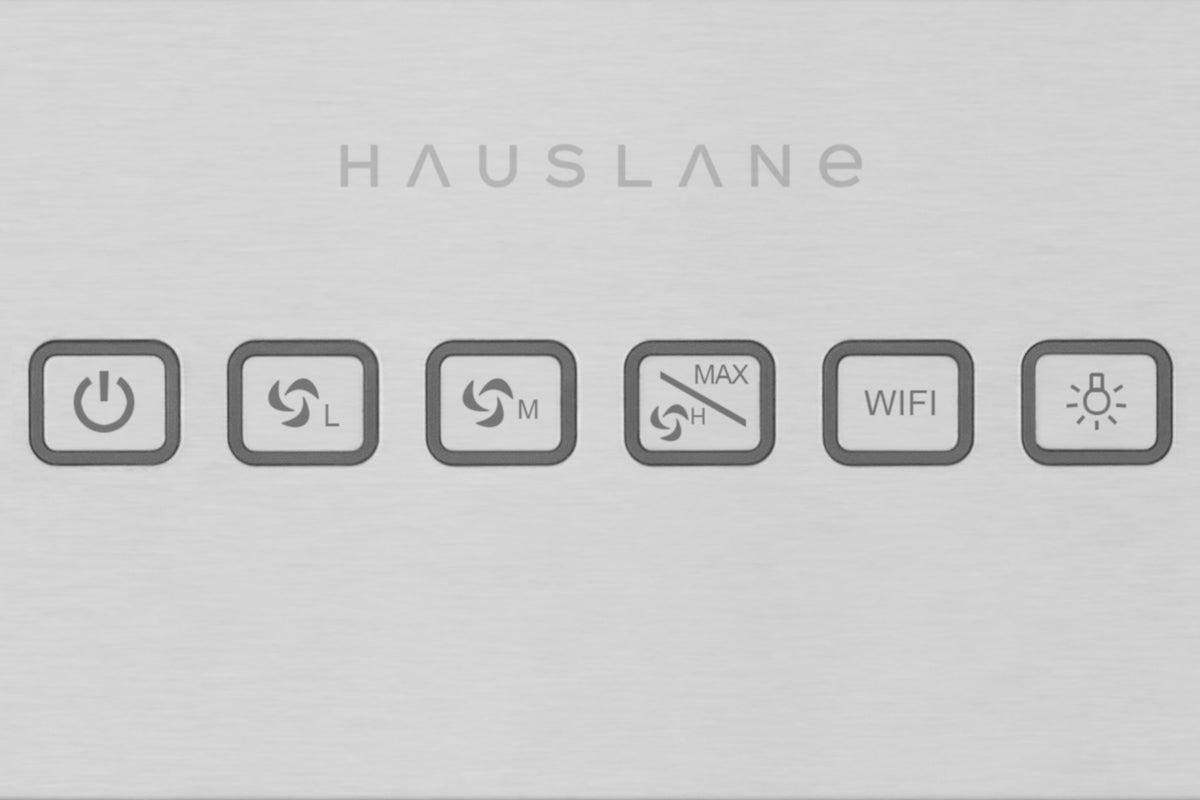 Range hood touch controls with WiFi and light, plus power and fan icons