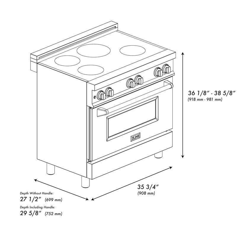 ZLINE 36-Inch 4.6 cu. ft. Induction Range with a 4 Element Stove and Electric Oven in DuraSnow Stainless Steel with Blue Gloss Door (RAINDS-BG-36)