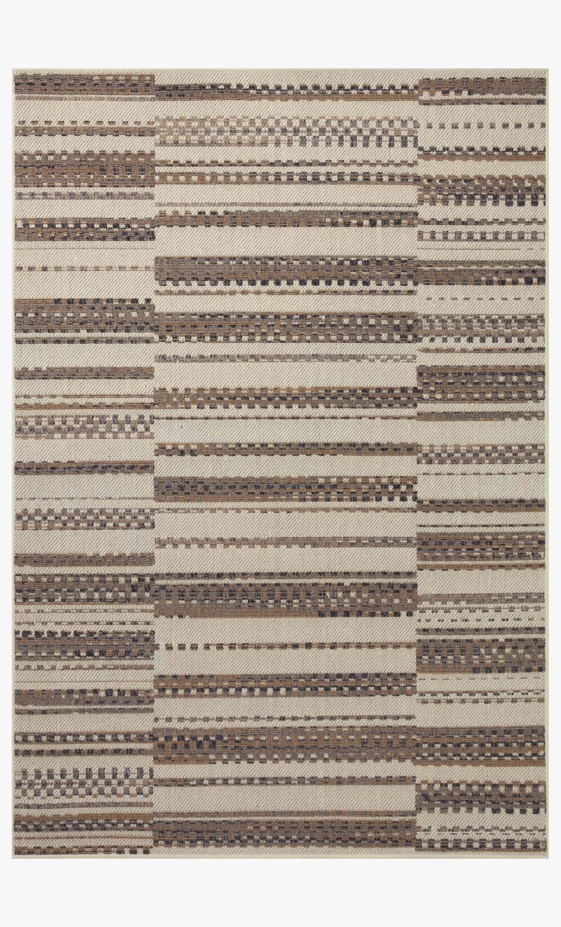 Ivory and taupe indoor/outdoor area rug with all-over horizontal stripe design