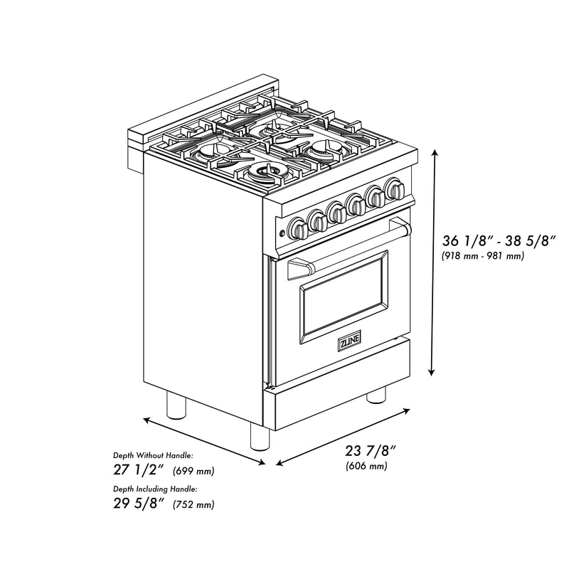 ZLINE Autograph Edition 24-Inch 2.8 cu. ft. Dual Fuel Range with Gas Stove and Electric Oven in Stainless Steel with Matte Black Accents (RAZ-24-MB)