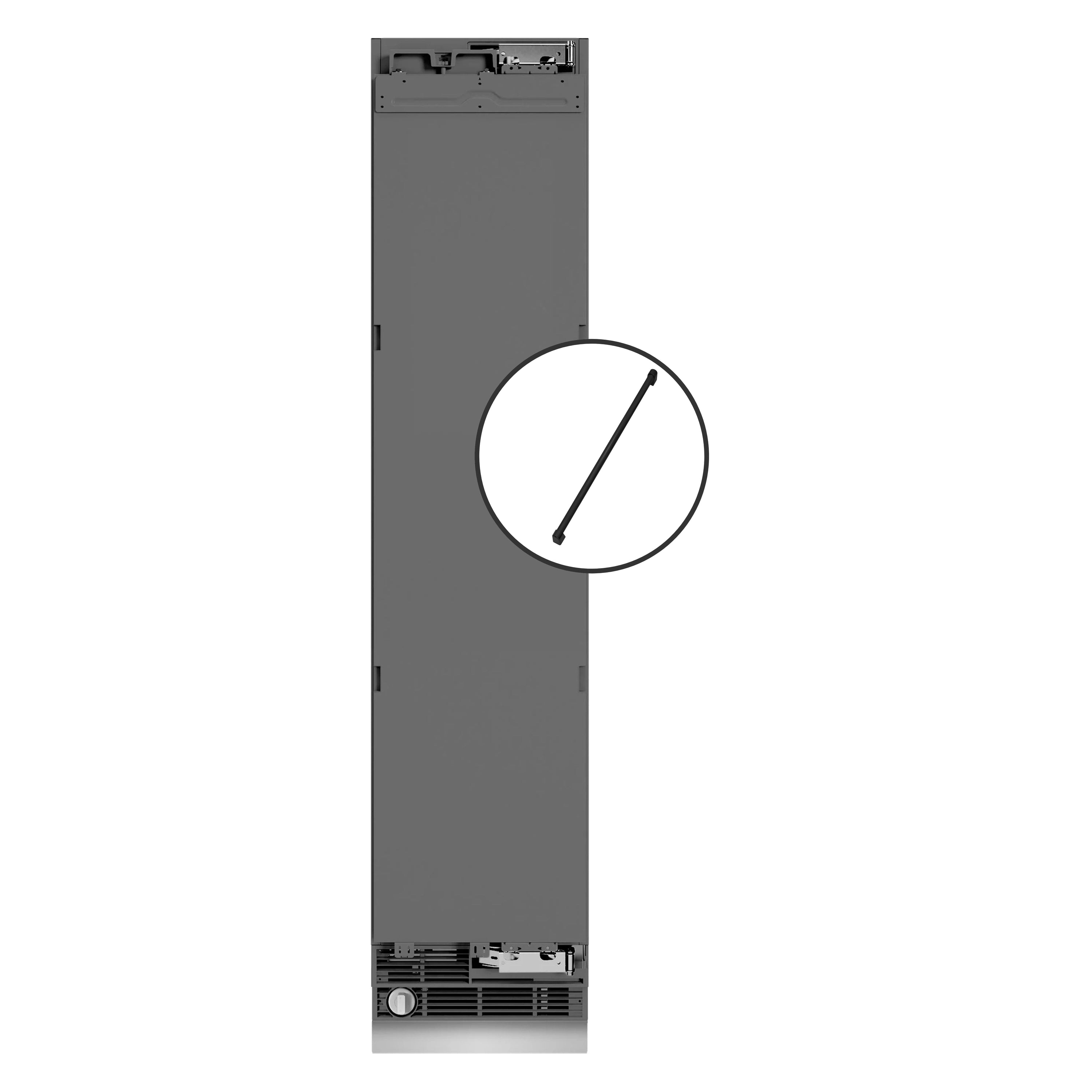Graphite gray panel-ready column freezer with right-hinge door and handle area