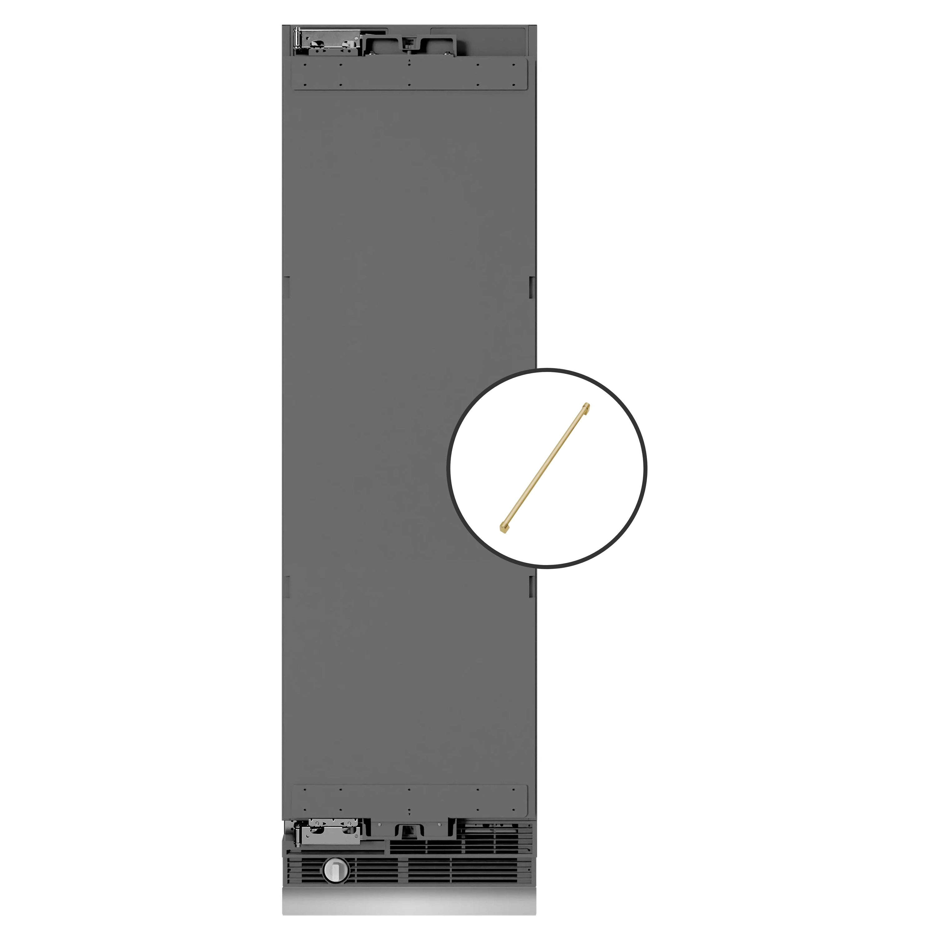 Panel-ready column refrigerator door, graphite gray finish with champagne bronze handle