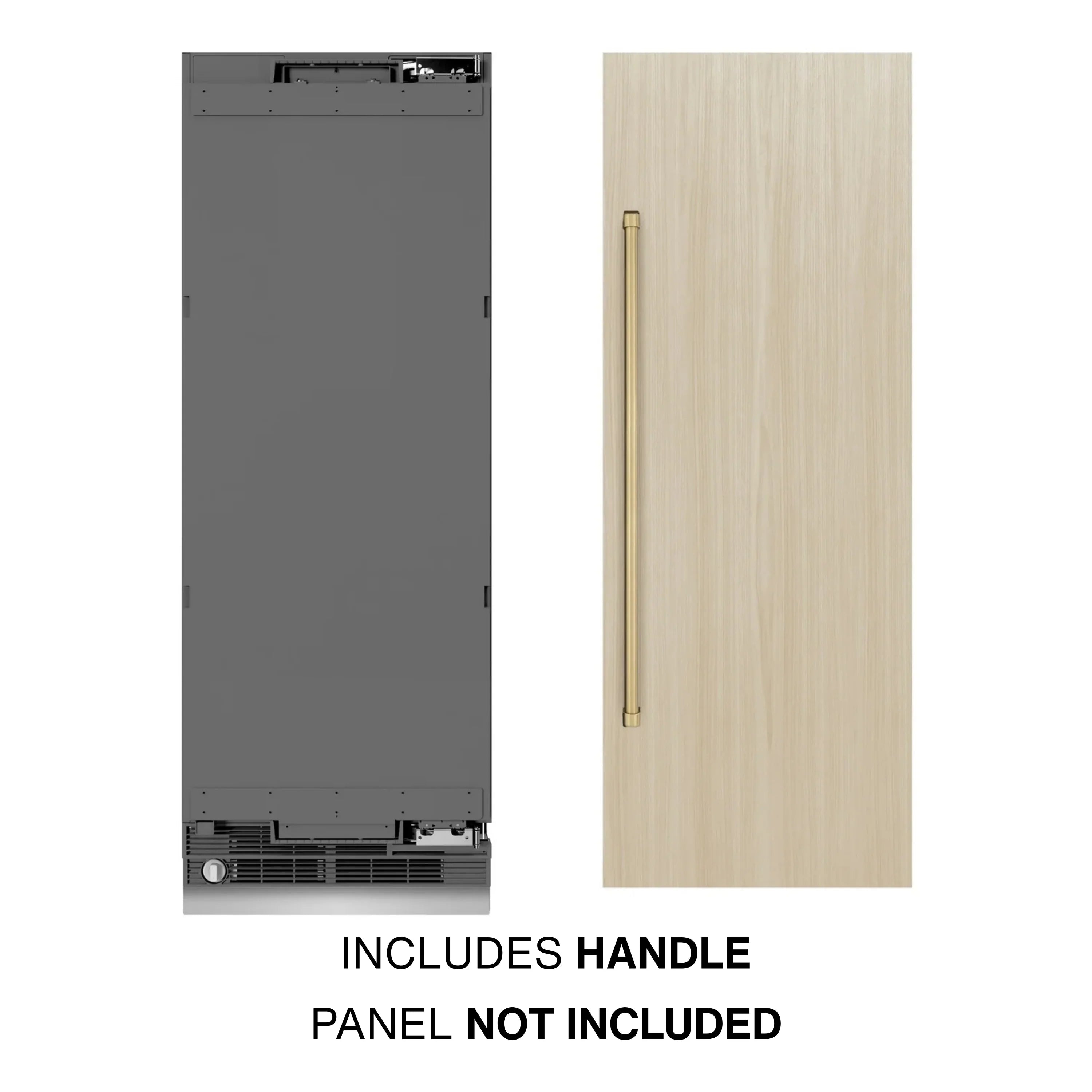 Panel-ready column refrigerator with champagne bronze handle; panel not included