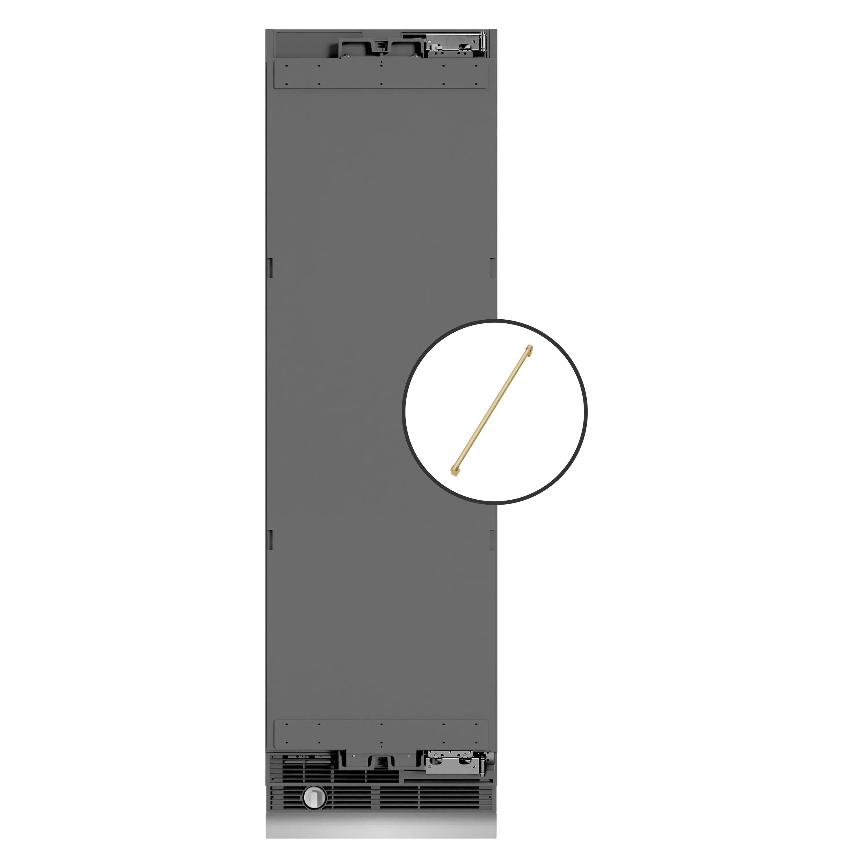 Panel-ready refrigerator cabinet with mounting hardware for custom door handle