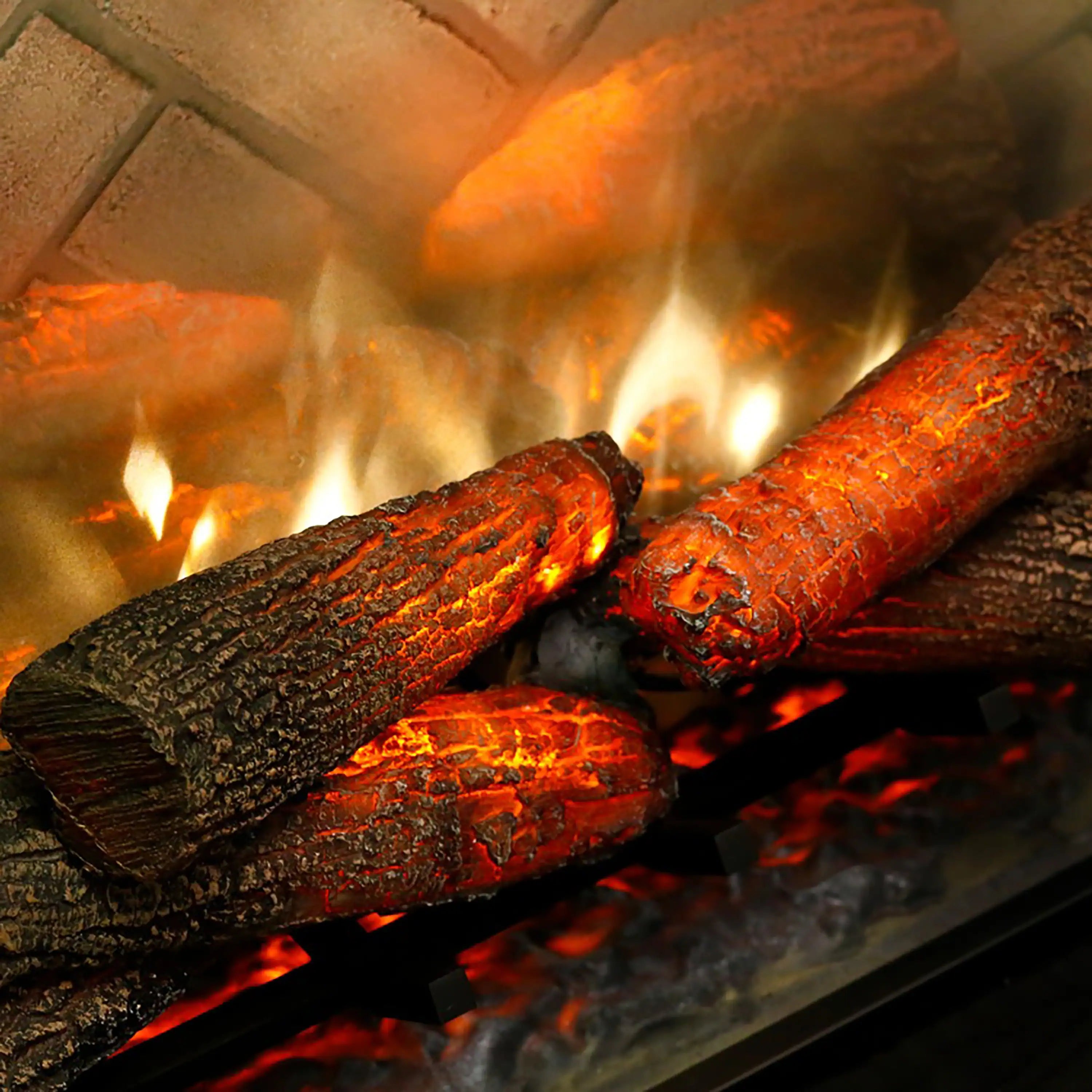 24-inch built-in electric firebox close-up of glowing logs and flickering flames