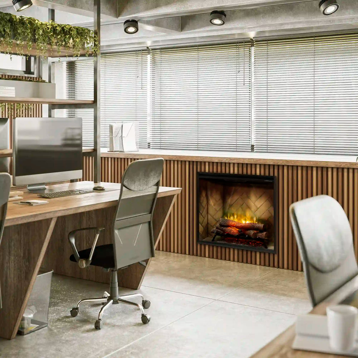 Electric fireplace insert with front glass and glowing flame log display