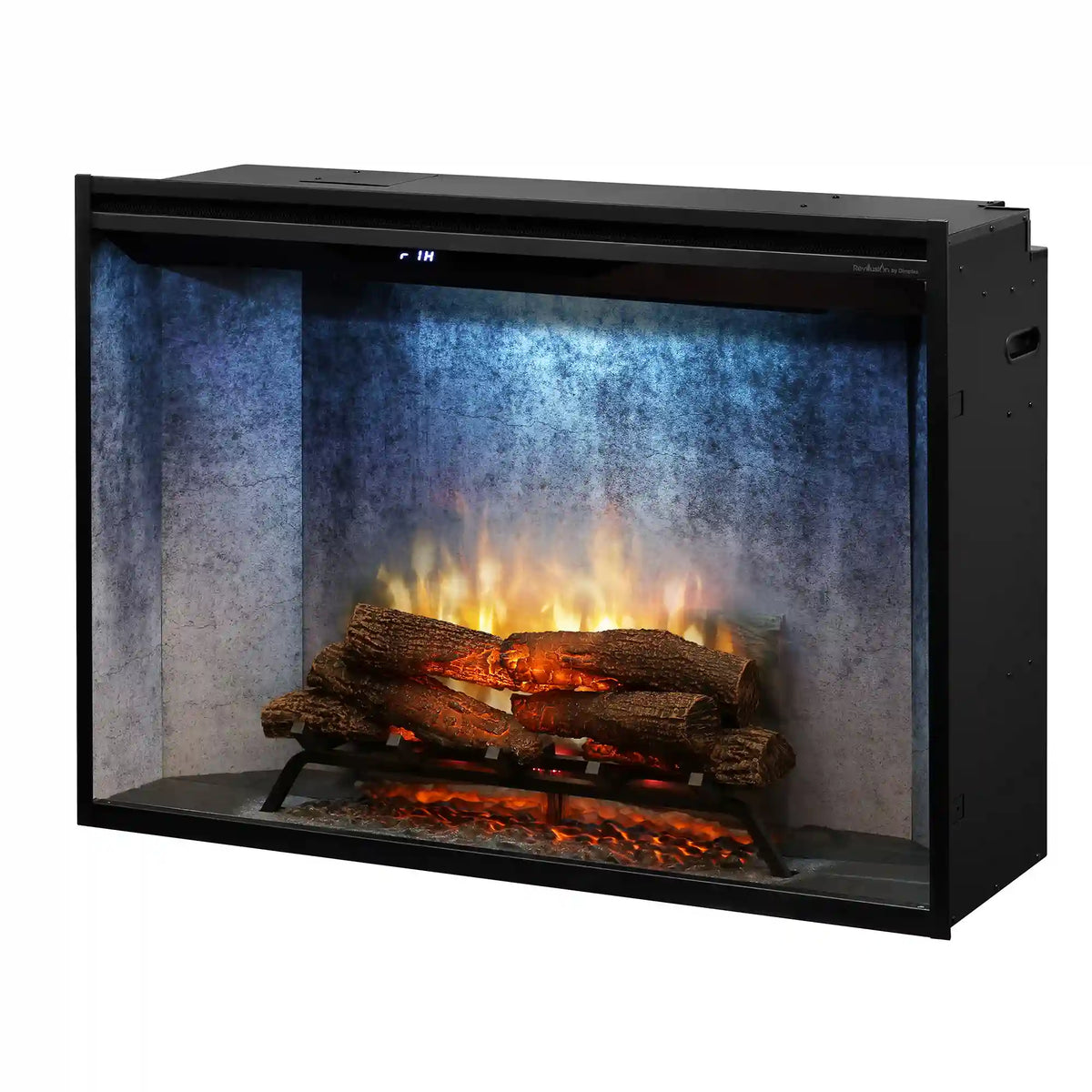 Built-in electric firebox insert with burning log set and orange LED flame effect