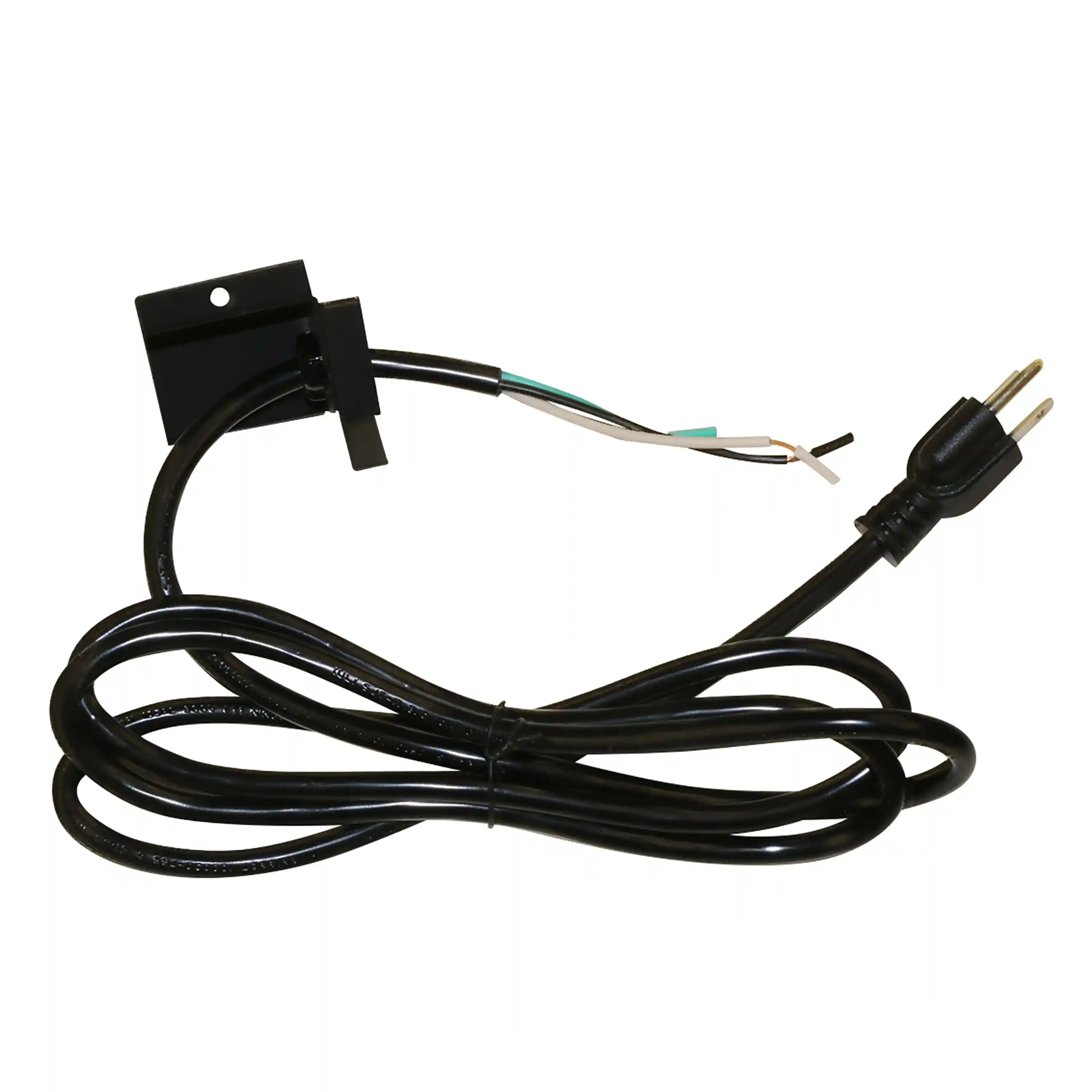 Electric fireplace power cord with wiring harness and plug ends