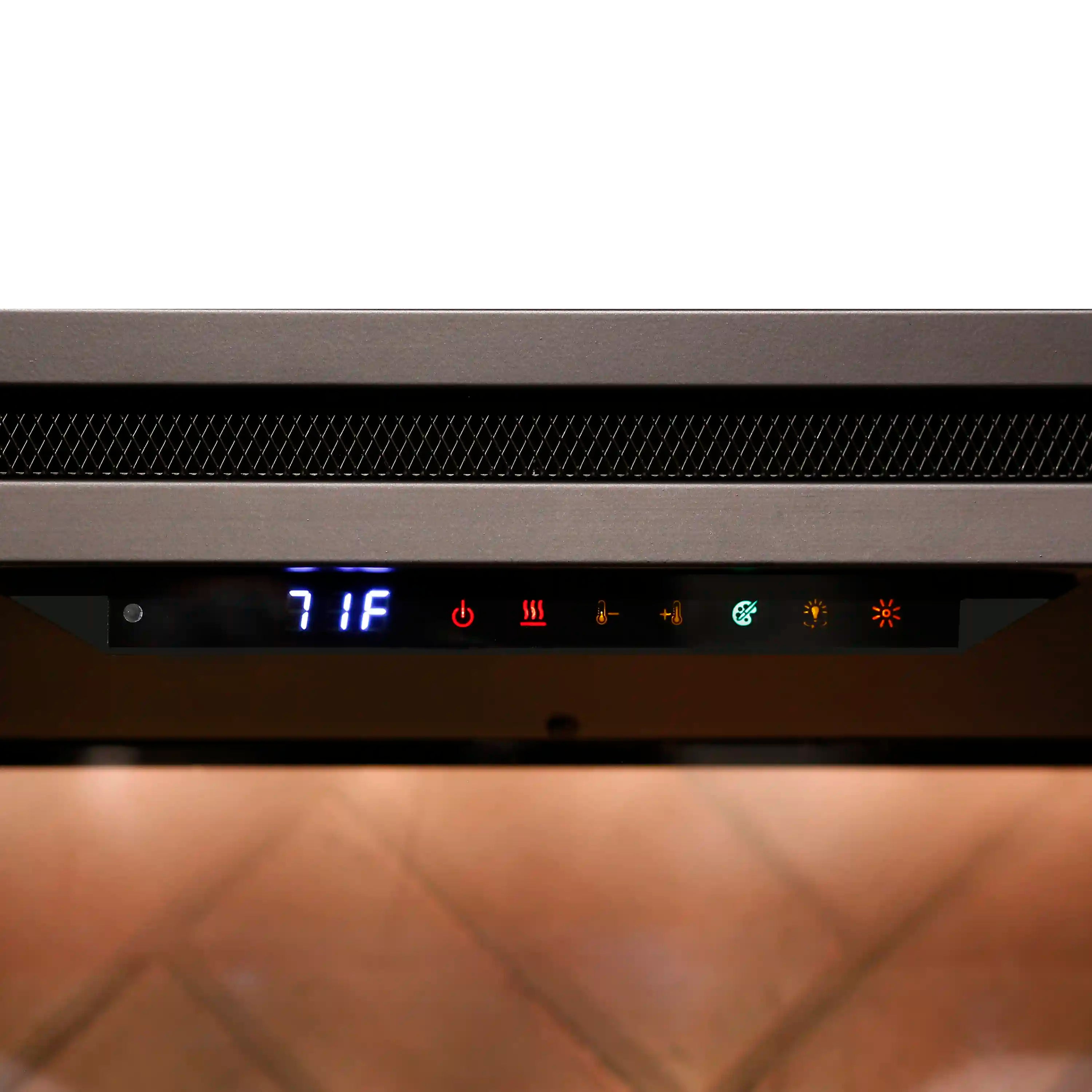 Fireplace insert control panel with LED display and flame and heat settings