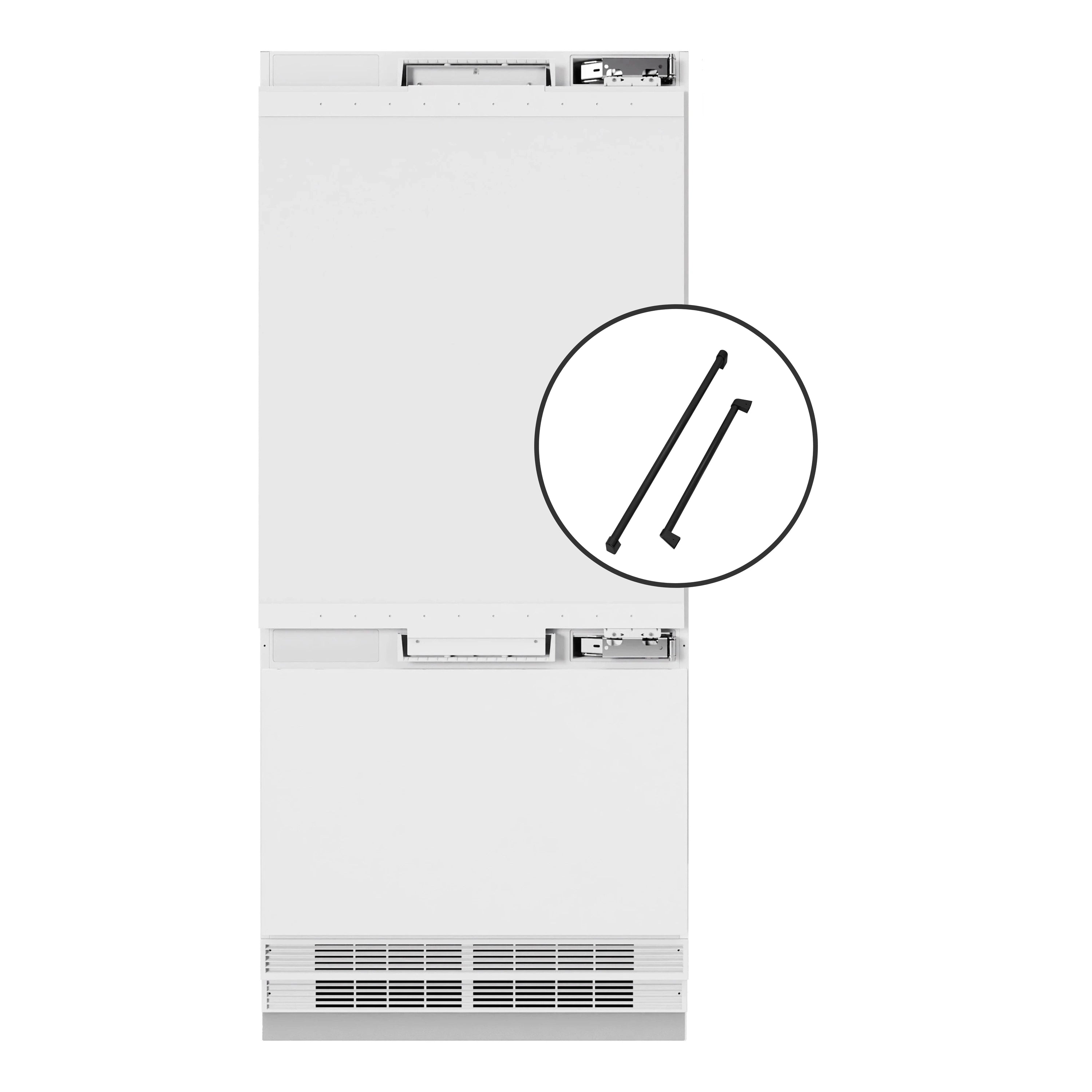 Panel-ready refrigerator showing installed frame for bottom freezer door