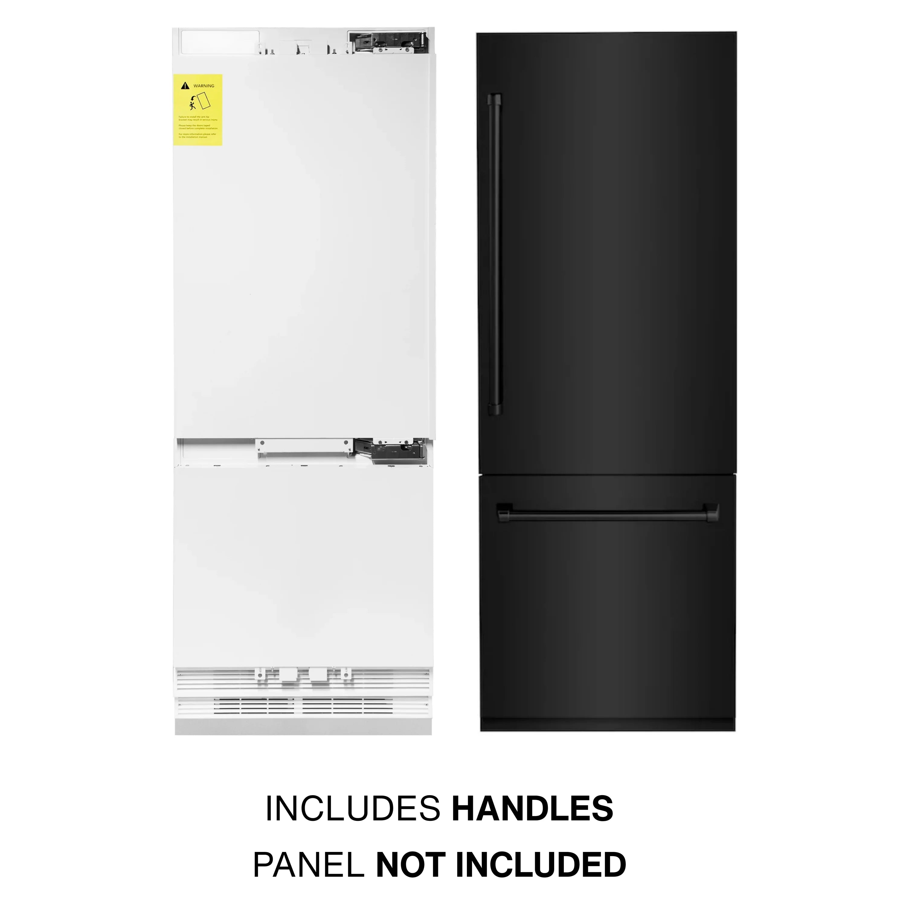 Panel-ready built-in refrigerator doors with black finish and integrated handle