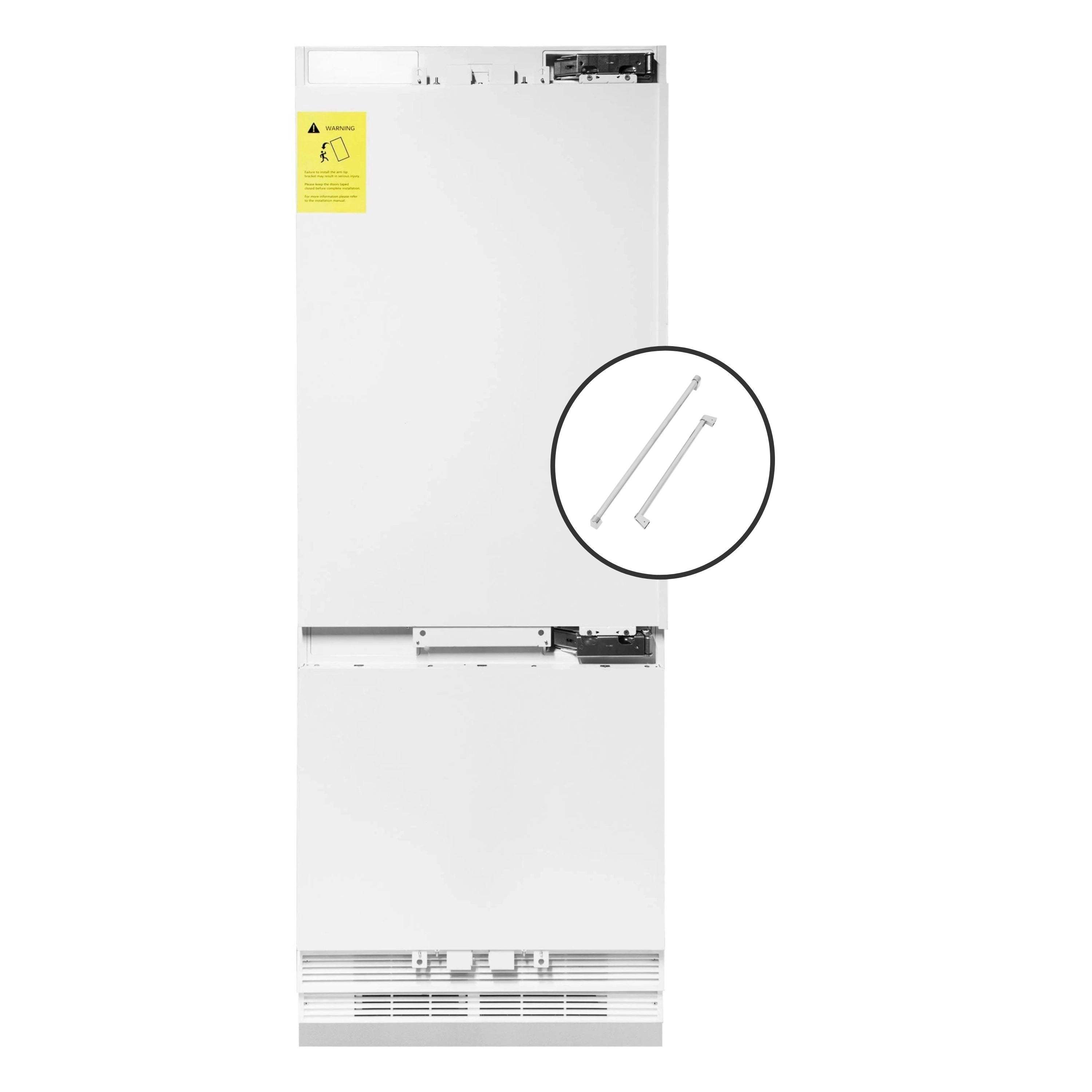 Refrigerator door diagram highlighting included handles in inset circle