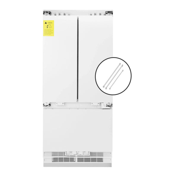 ZLINE 36-Inch Panel Ready 19.6 cu. Ft. Built-In 3-Door French Door Refrigerator with Internal Water and Ice Dispenser, with Stainless Steel Handles (RBIV-36-SS)