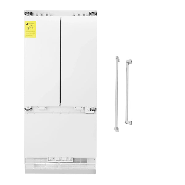 ZLINE 36-Inch Panel Ready 19.6 cu. Ft. Built-In 3-Door French Door Refrigerator with Internal Water and Ice Dispenser, with Stainless Steel Handles (RBIV-36-SS)